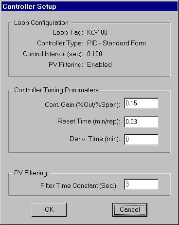 Controller Tuning Selection page